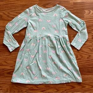 H&M Girls Size 8-10 Long Sleeve Dress Spring Rainbow Mint Green Cotton EUC!